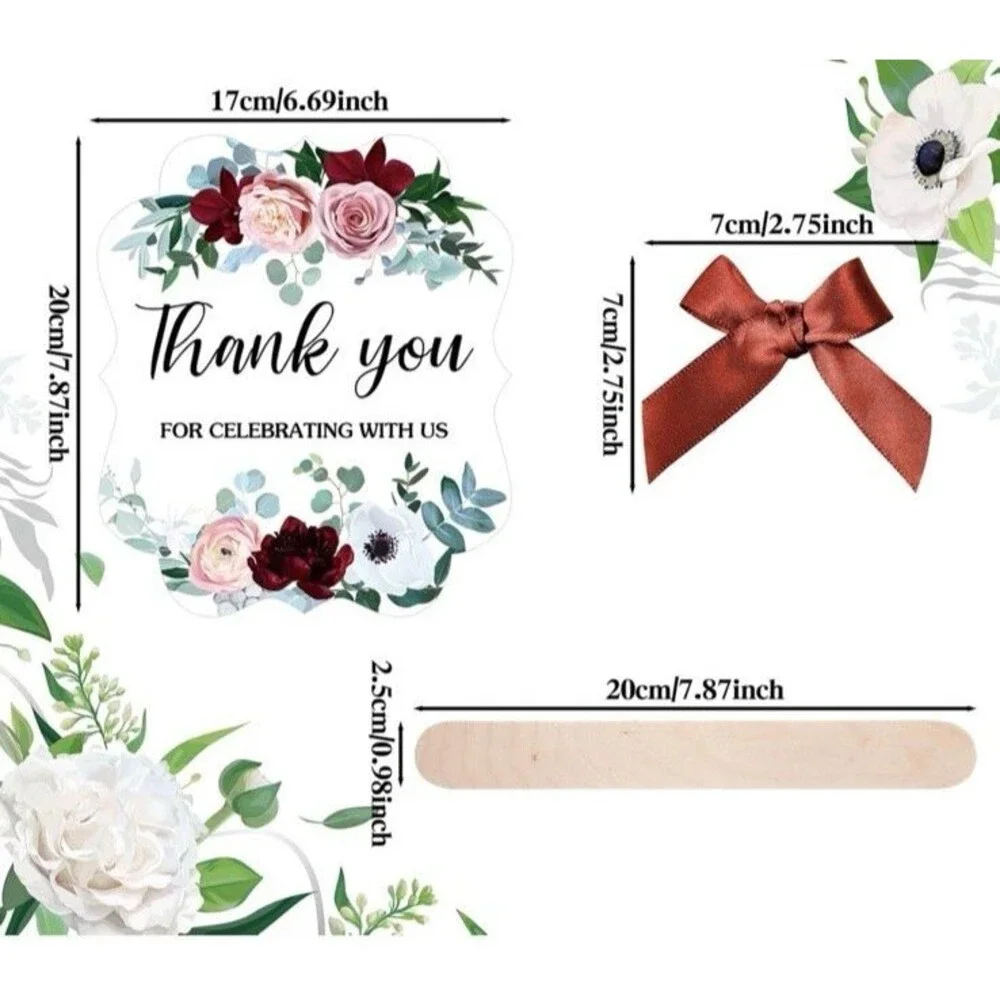 NEW Set of 10 Wedding Fans for Guests Thank You for Celebrating with Us Floral